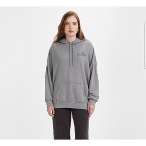 New! Levi's Oversized Heather Gray Silver Tab Prism Hoodie Sweatshirt